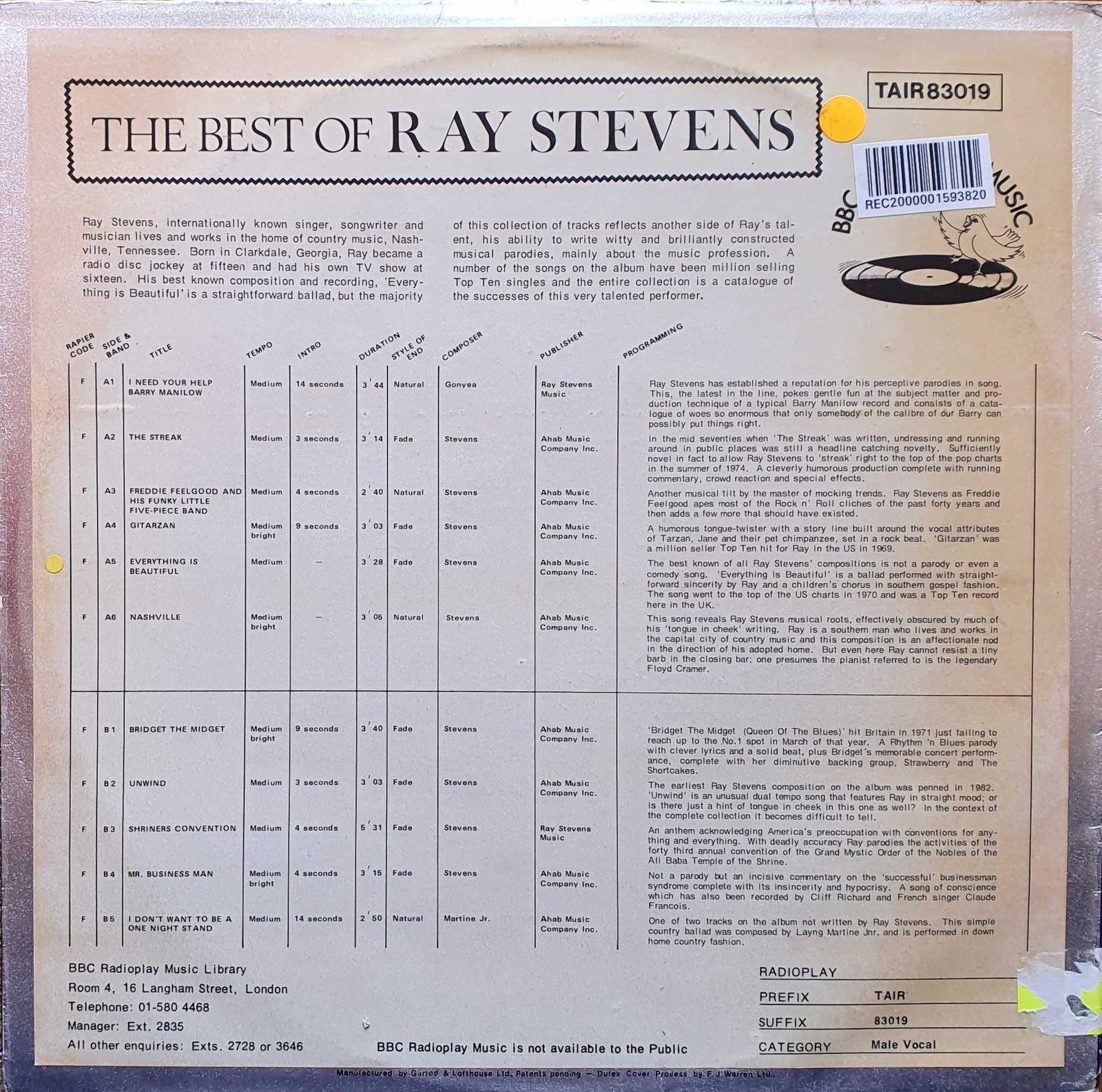 Back cover of TAIR 83019